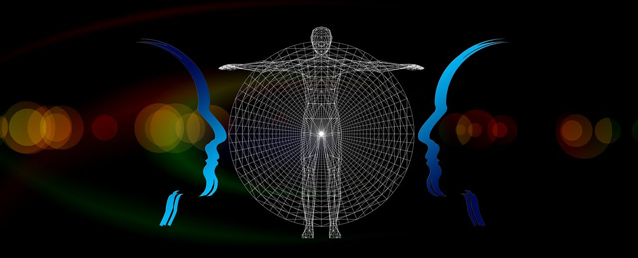 Illustrazione scientifica che mostra la connessione neurobiologica tra cervello e corpo umano, con reti di sinapsi che collegano il sistema nervoso centrale alle funzioni corporee