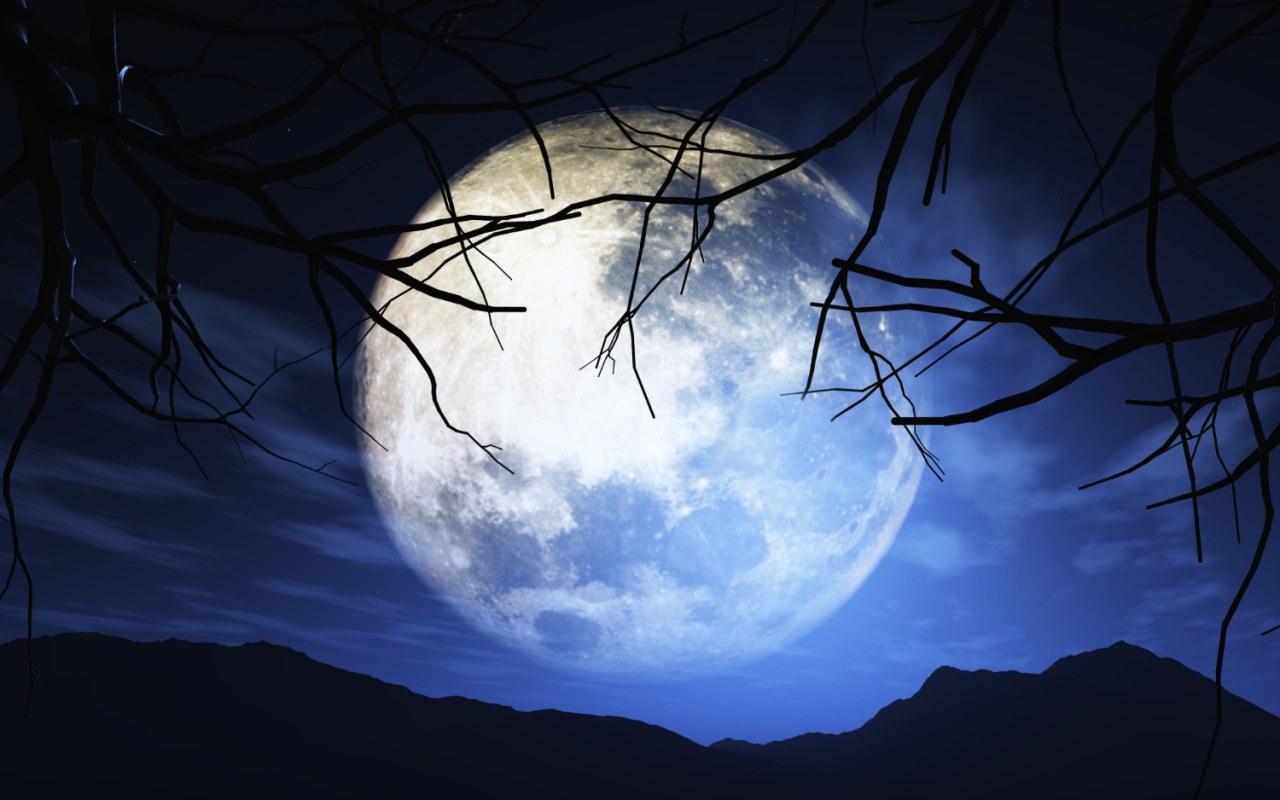 Luna piena bassa sull'orizzonte occidentale al primo chiarore dell'alba